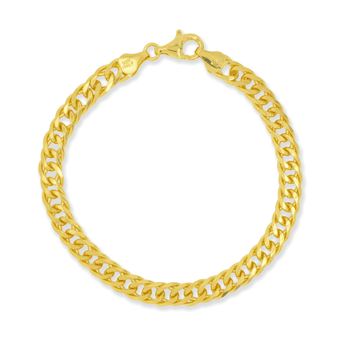 Franco Stellari Italian Sterling Silver Yellow Gold 7mm Double Link Bracelet