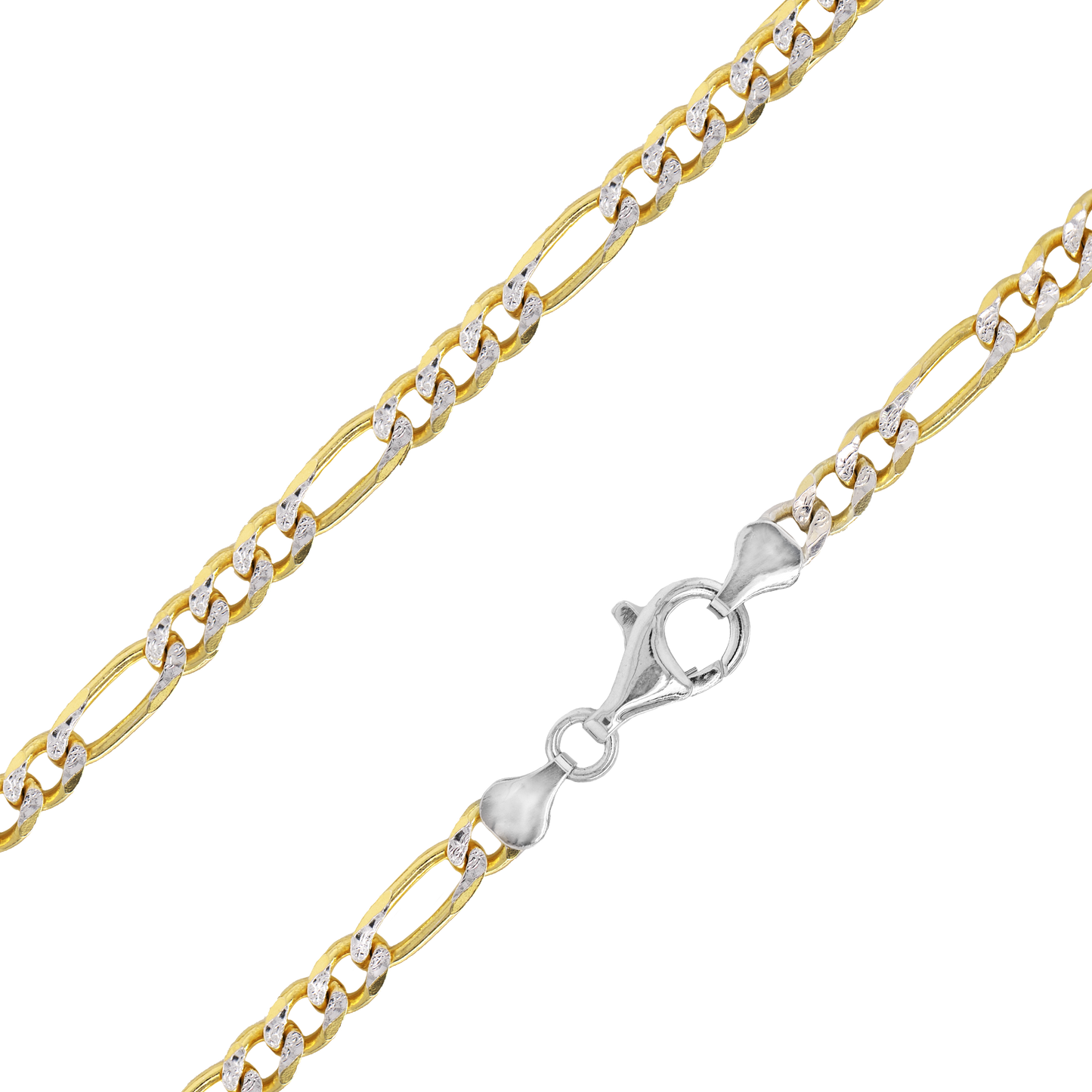 5.5mm Pave Figaro Chain in 18K Gold over Sterling Silver