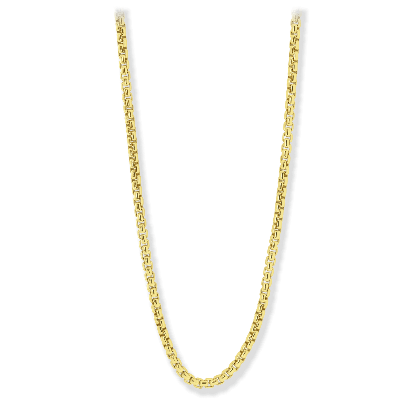 18K Gold over Sterling Silver 4mm Round Box Chain Necklace
