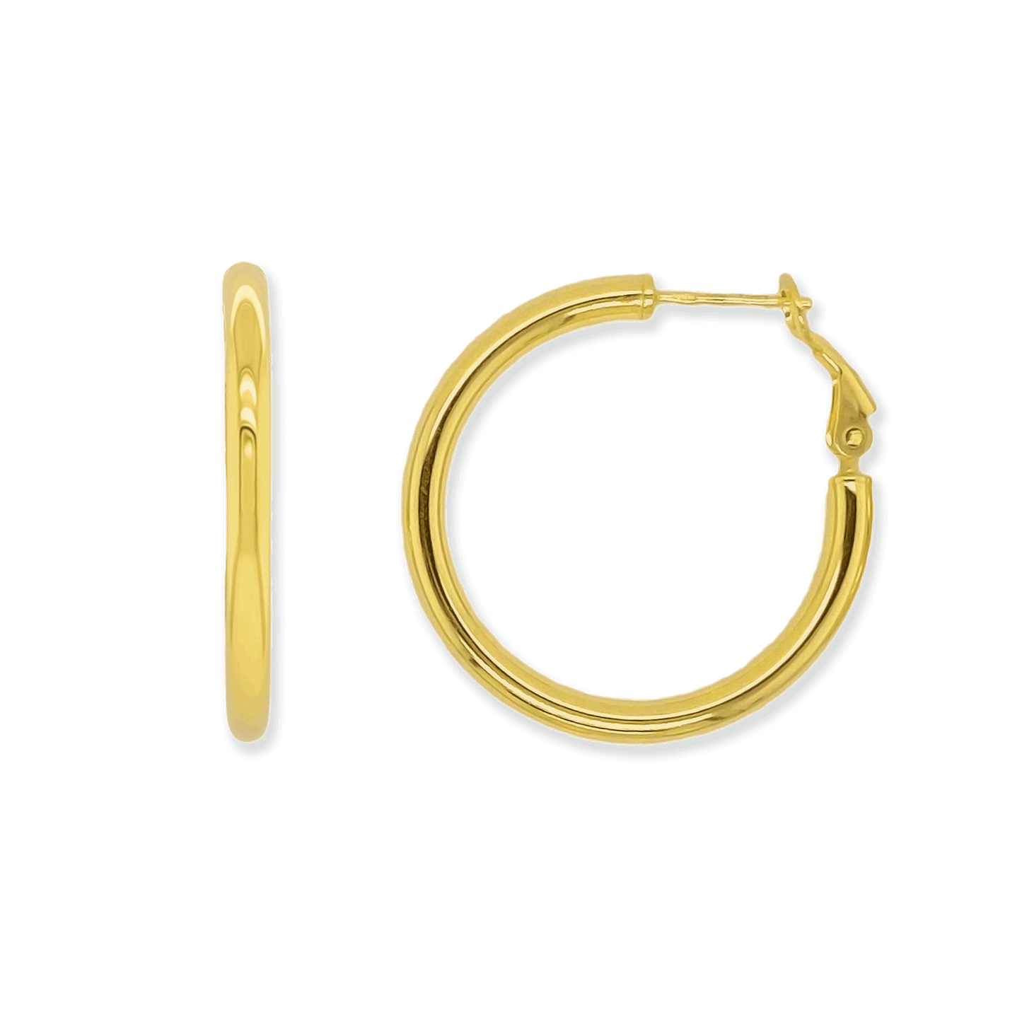 Stellari Gold 3x30mm Hoops with Omega Clips in Gold-Bonded Sterling Silver