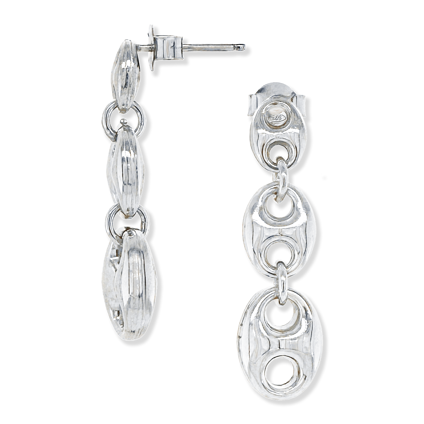 Made in Italy Sterling Silver Puffed Mariner Link Post Earrings