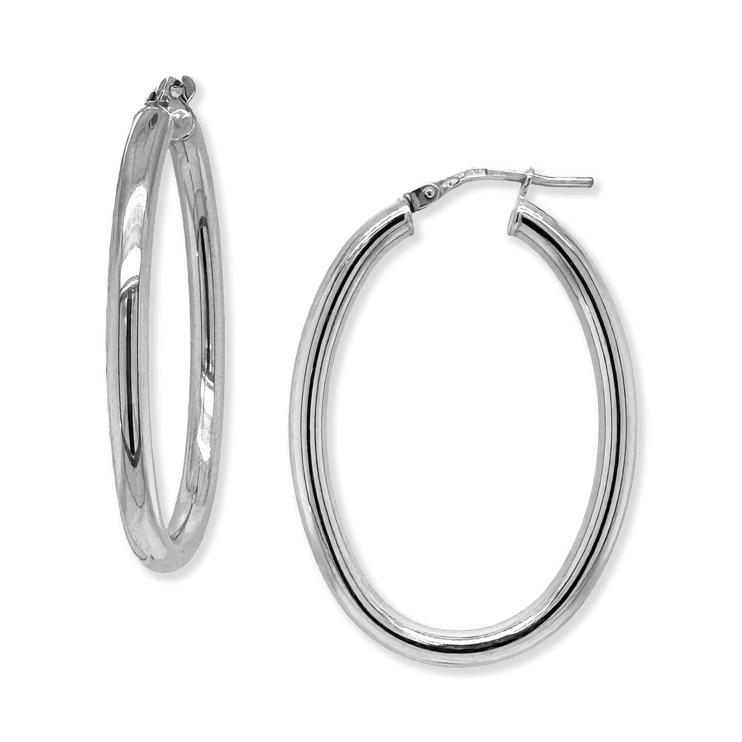 Polished Oval Tube Hoops, Sterling Silver