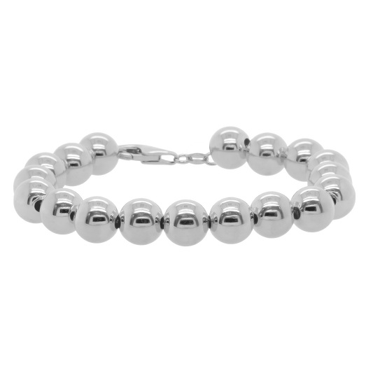 Sterling Silver Polished 10mm Bead Bracelet 8"