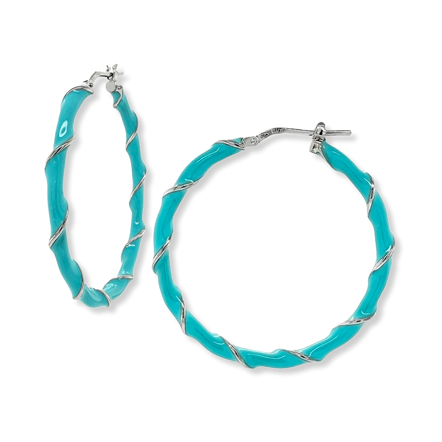 Sterling Silver Enamel Twist Hoops, Turquoise
