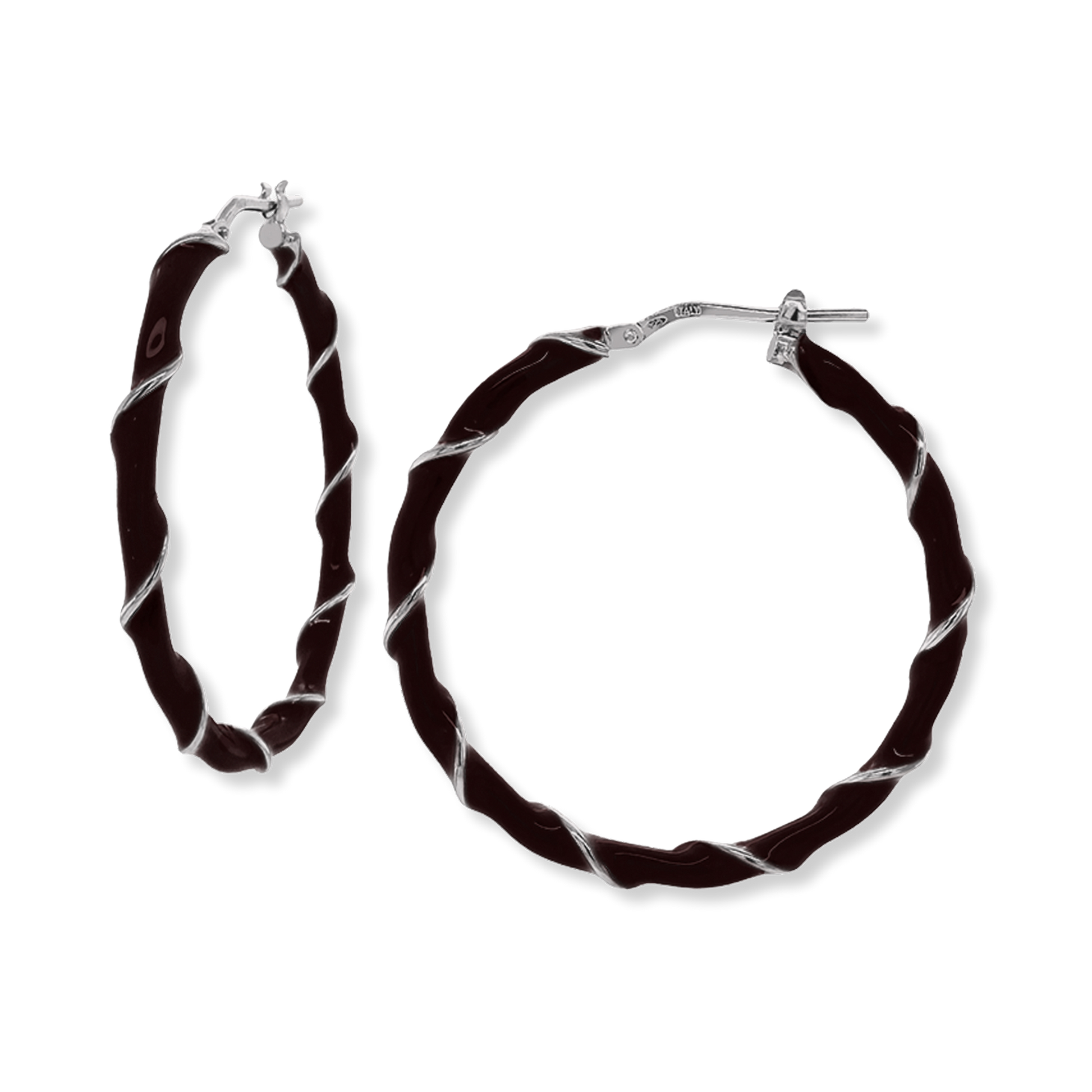 Franco Stellari Enamel Twist Hoops, Black