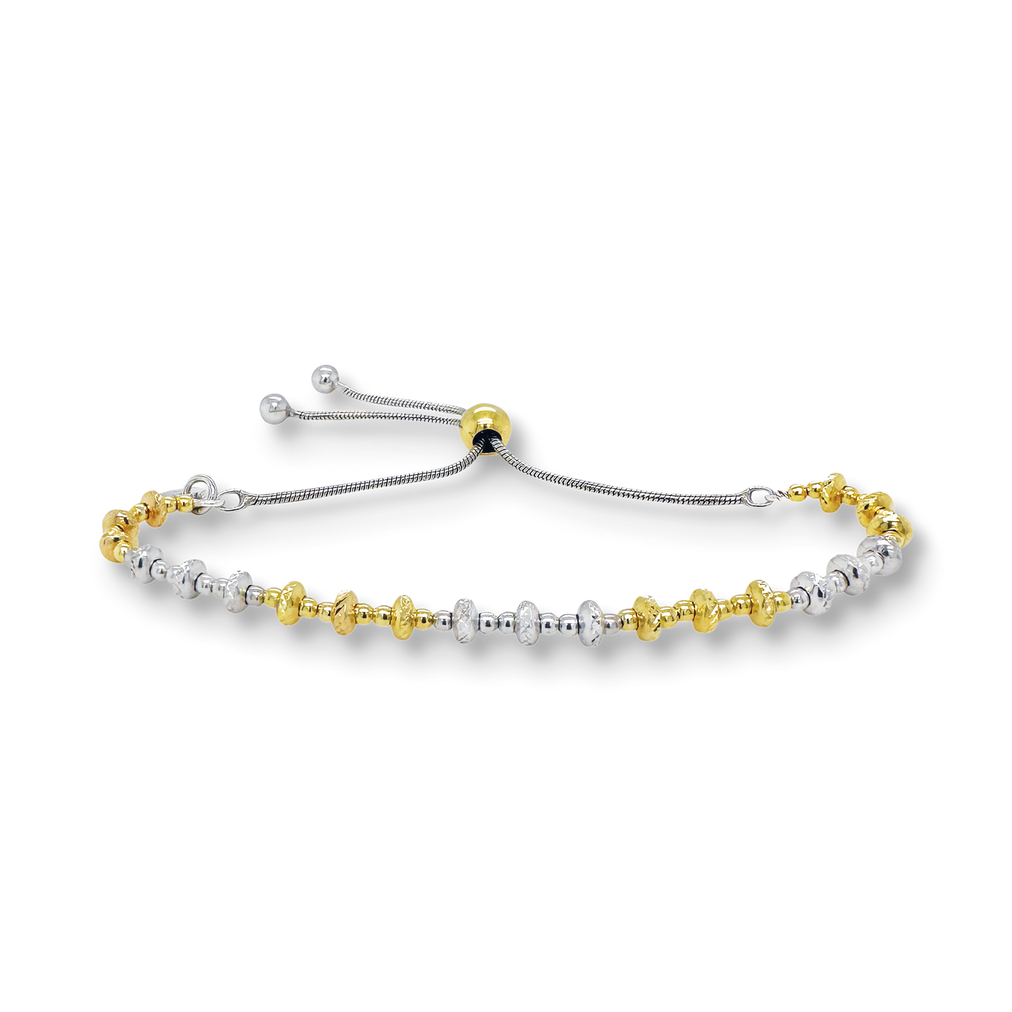 Stellari Gold Two-Tone Diamond-Cut Beaded Bolo Bracelet