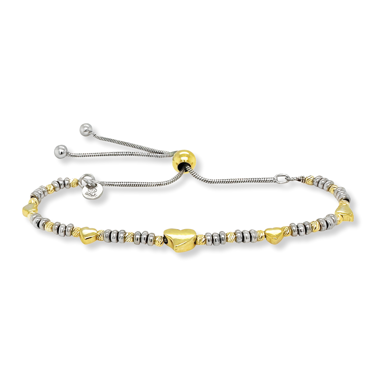 Stellari Gold Two-Tone Beads and Hearts Bolo Bracelet