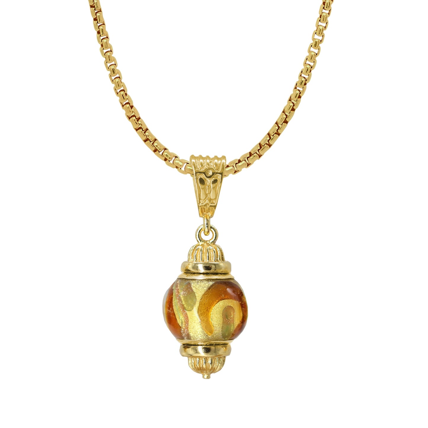Stellari Gold Caramel Swirl Murano Glass Zable Bead Necklace