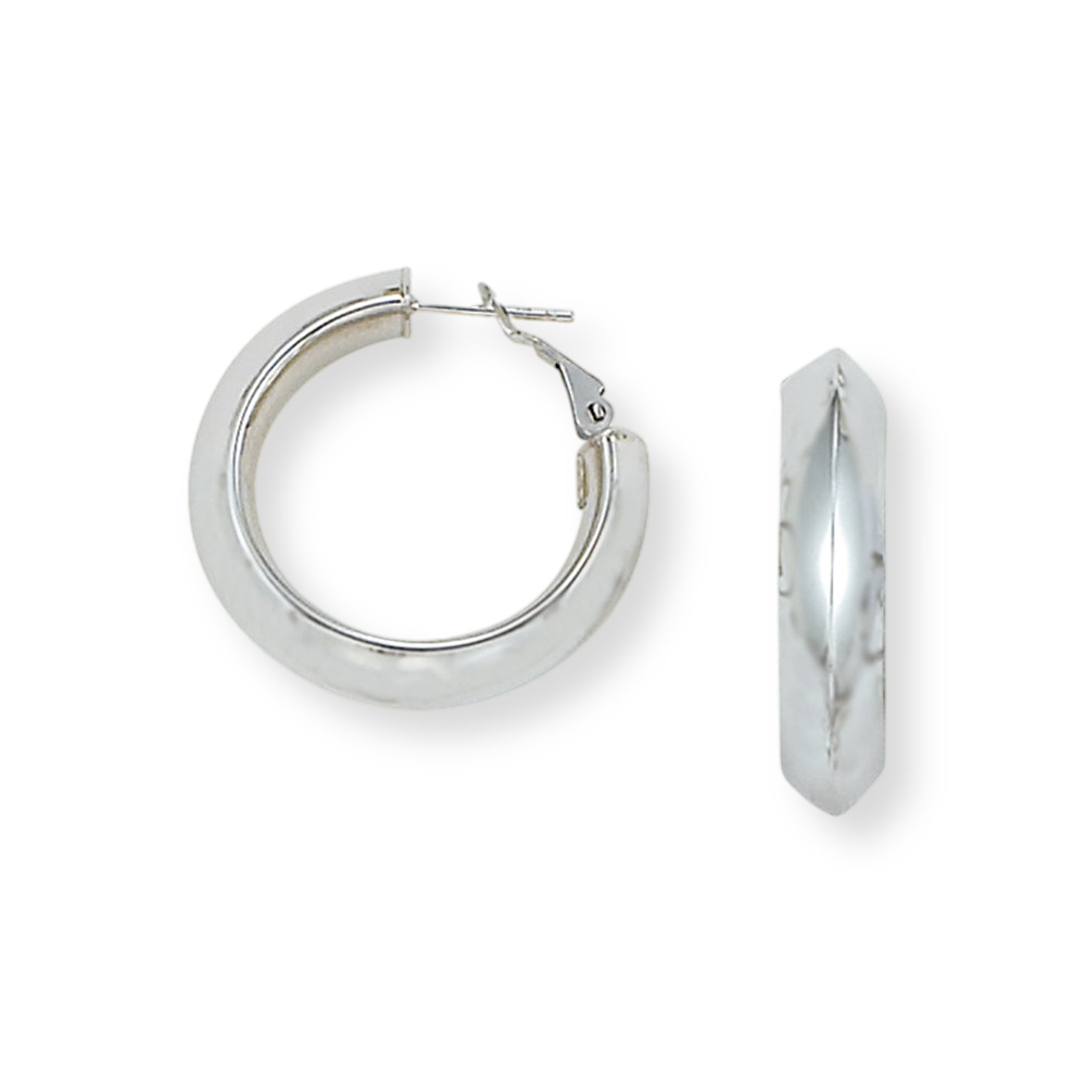 Franco Stellari Italian Sterling Silver Small Knife-Edge Hoop Earrings w/Omega Clip