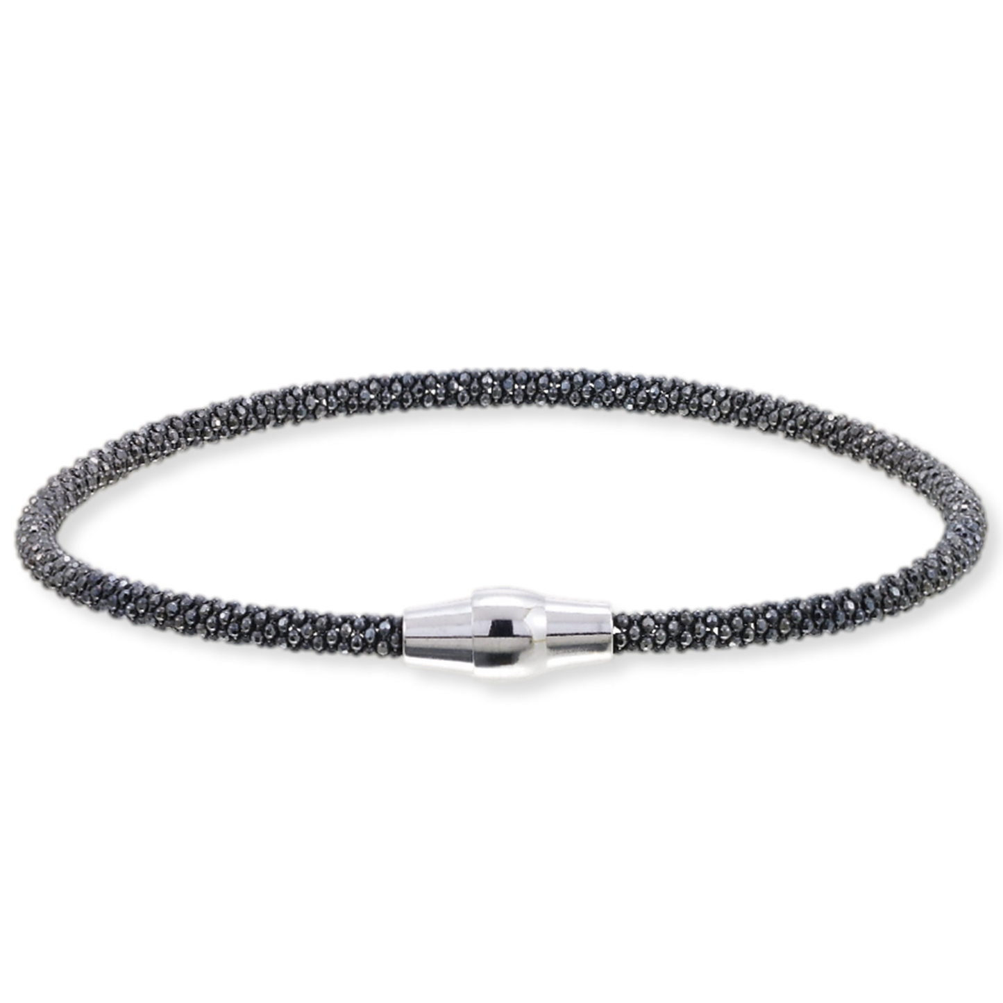 Franco Stellari Italian Sterling Silver Black Rhodium 3mm Popcorn Bracelet w/Magnetic Clasp, 7.5"