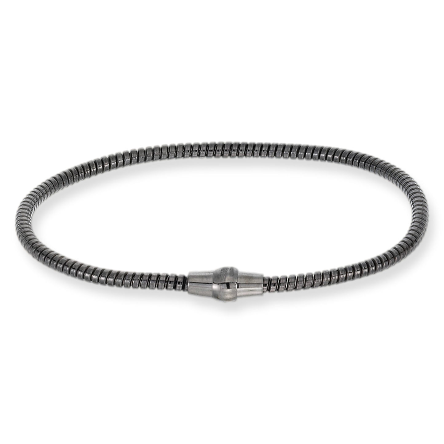 Franco Stellari Italian Sterling Silver Black Rhodium 3mm Slinky Bracelet w/Magnetic Clasp, 7.5"