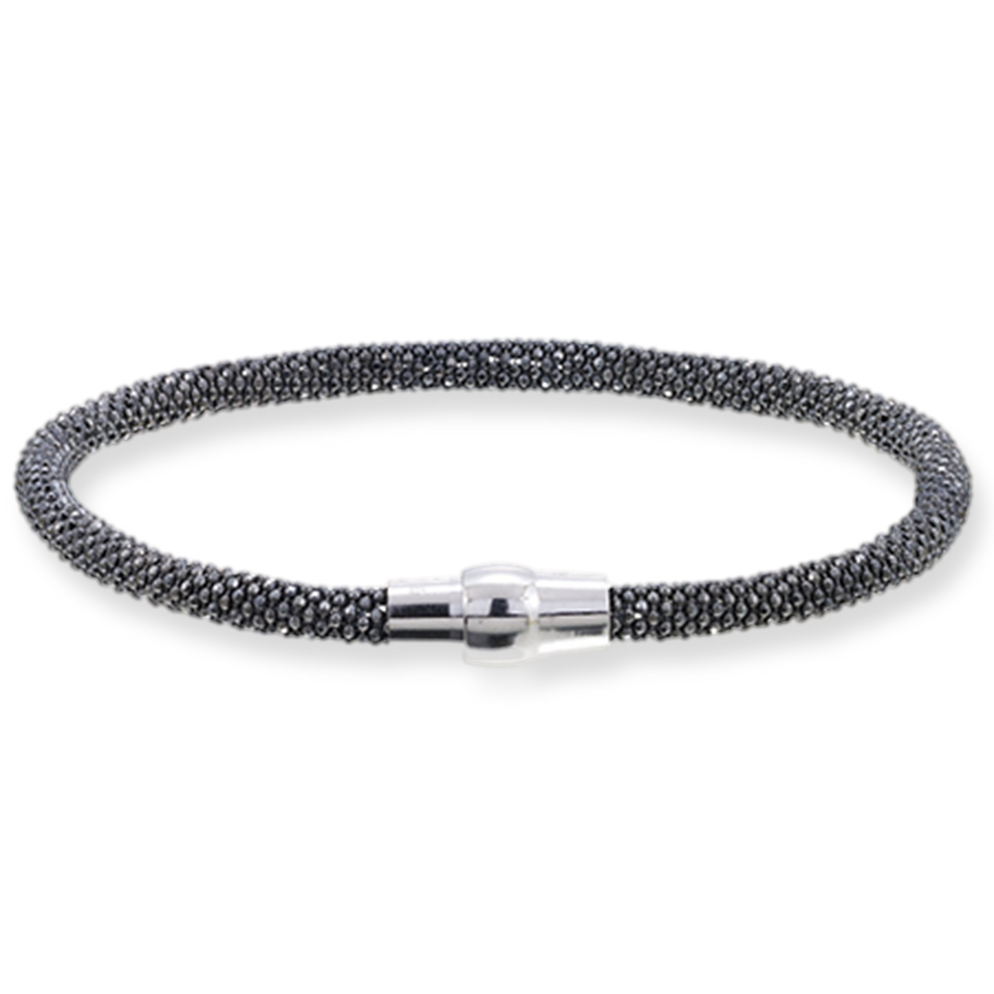 Franco Stellari Italian Sterling Silver Black Rhodium 4mm Popcorn Bracelet w/Magnetic Clasp, 7.5"