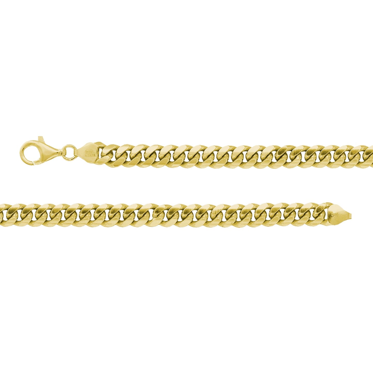 Franco Stellari Italian Sterling Silver Yellow Gold 7.8mm Cuban Link Chain