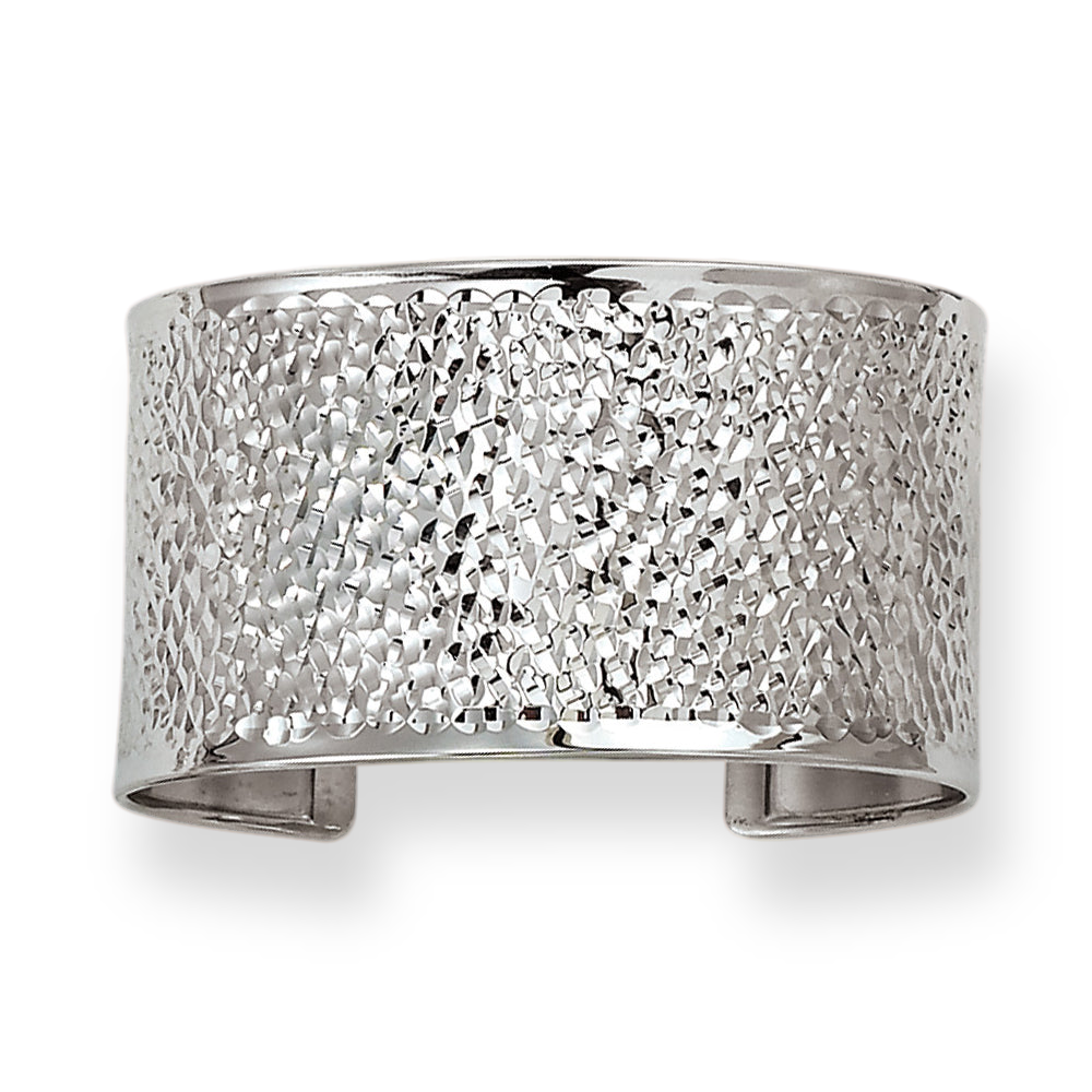 Franco Stellari Italian Sterling Silver 37mm Diamond Cut Cuff Bangle Bracelet