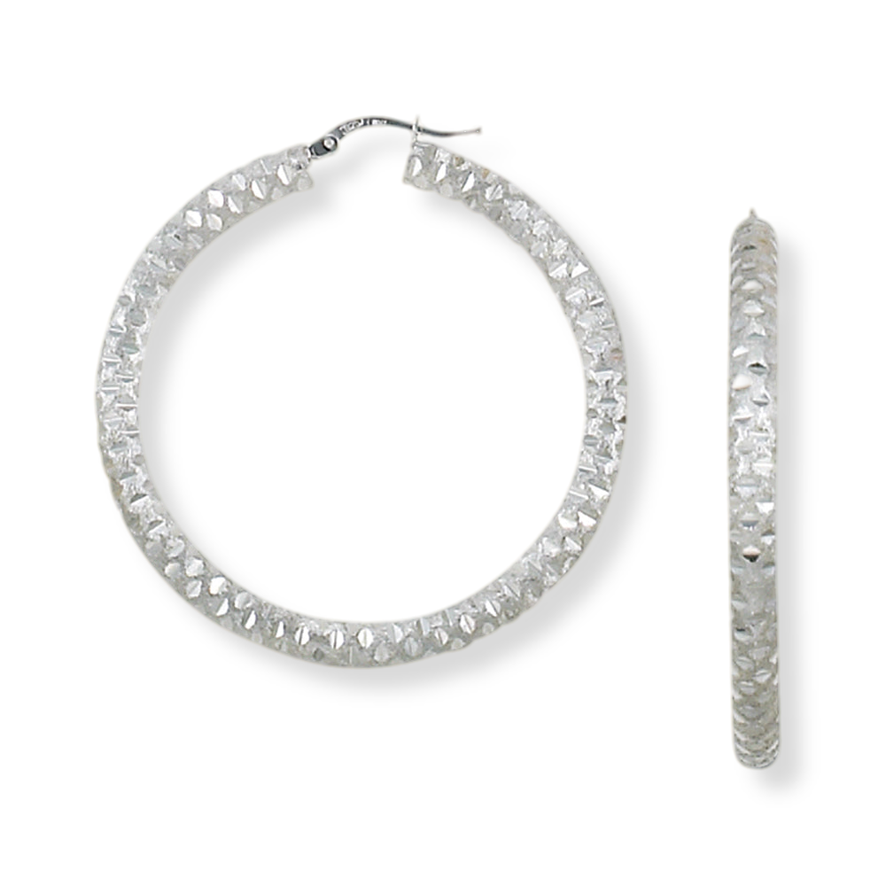 Franco Stellari Italian Sterling Silver Large Diamond Cut Hoop Earrings