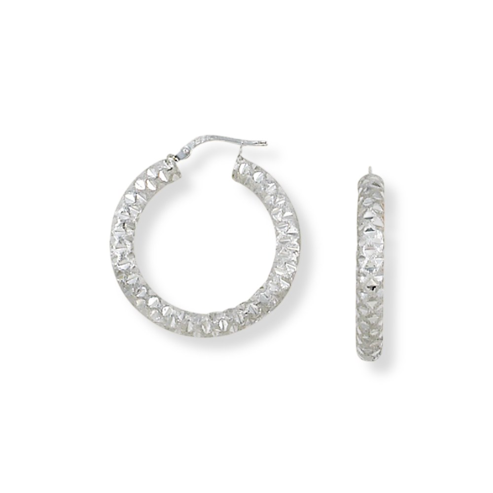 Franco Stellari Italian Sterling Silver Medium Diamond Cut Hoop Earrings