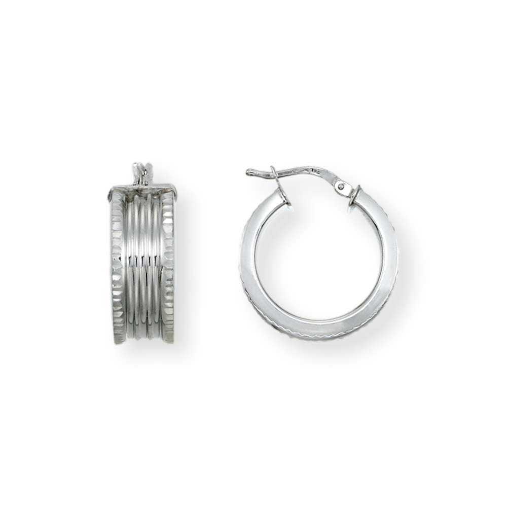 Franco Stellari Italian Sterling Silver Small Diamond Cut Edge Hoop Earrings