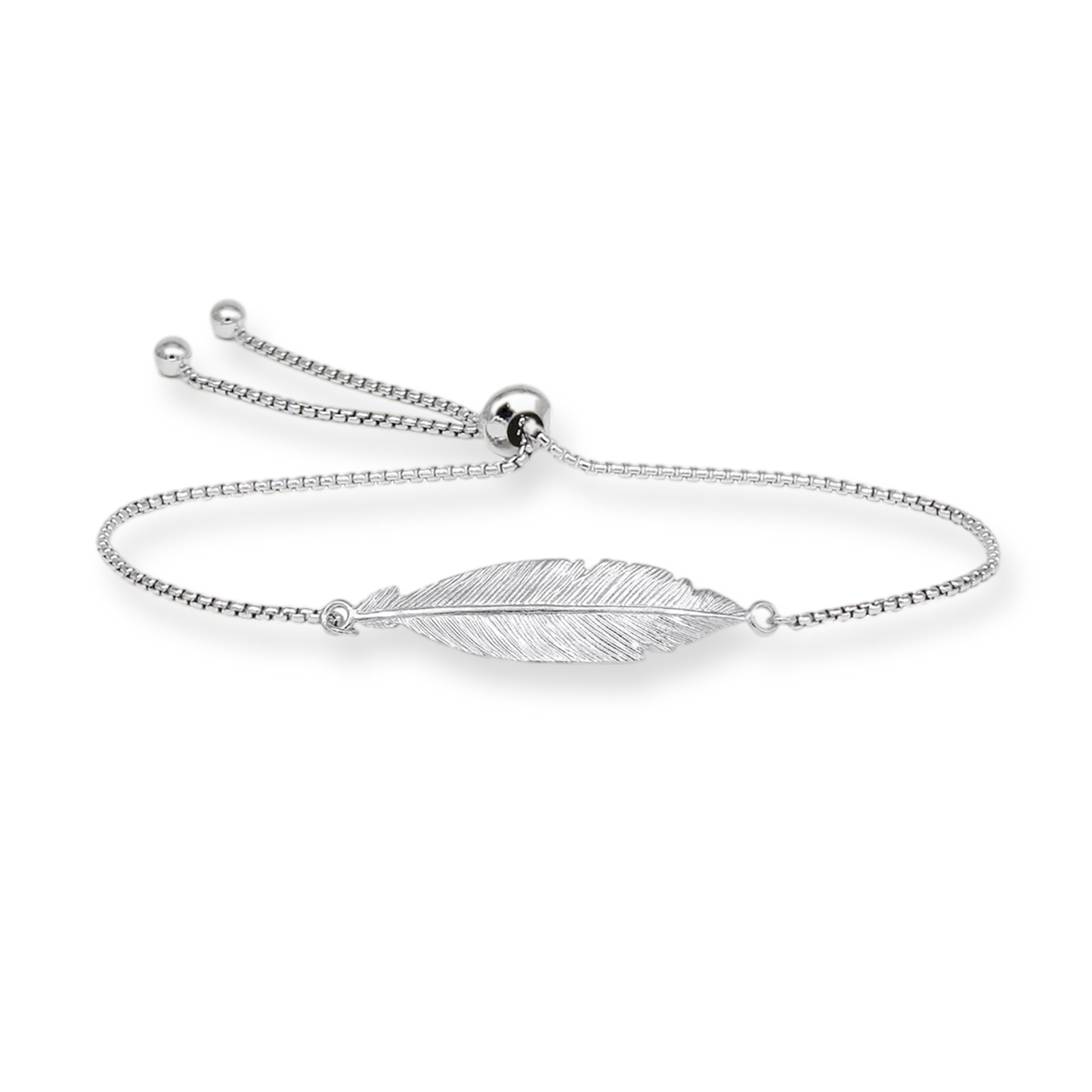 Franco Stellari Italian Sterling Silver Feather Adjustable Bolo Bracelet