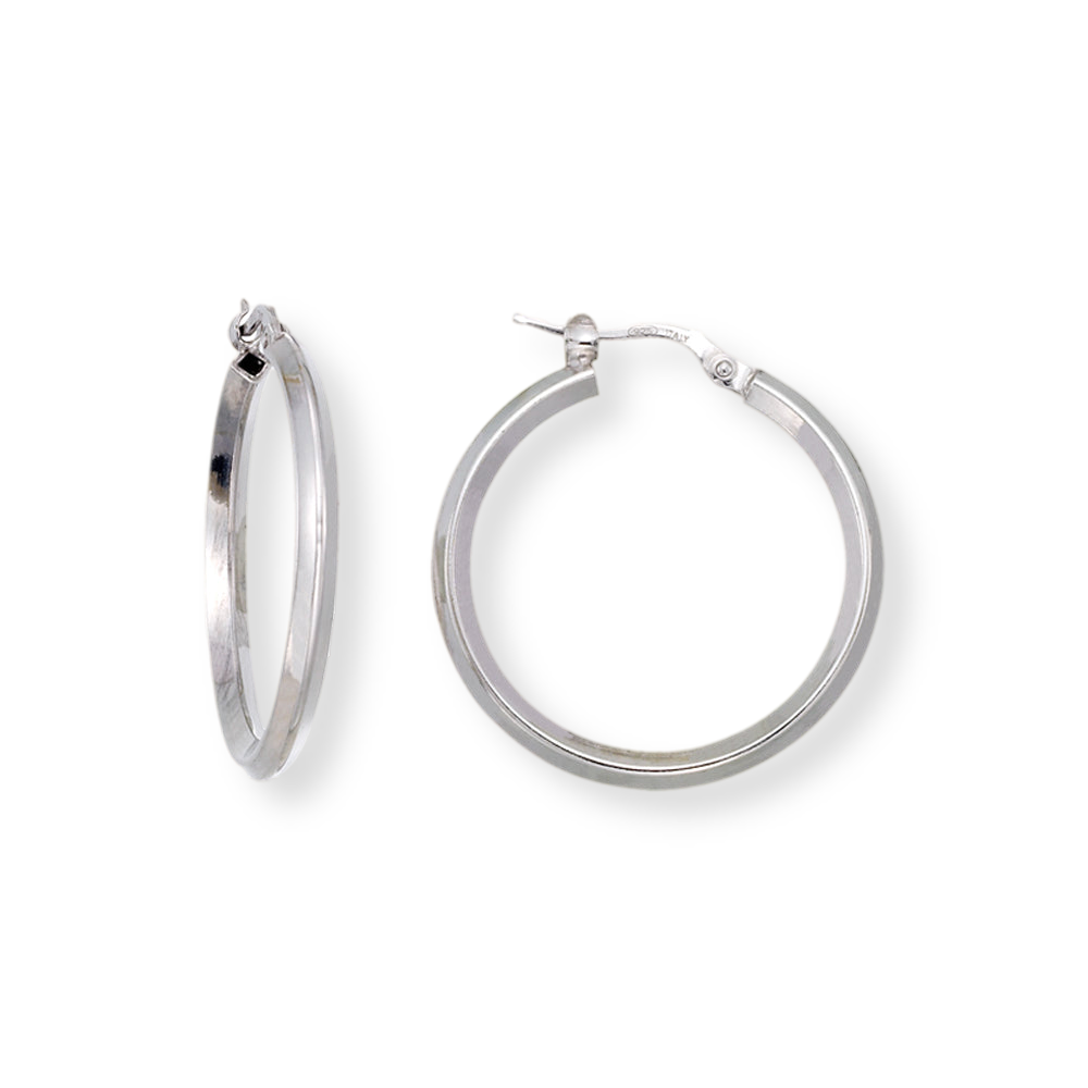 Franco Stellari Italian Sterling Silver Knife-Edge 28mm Hoop Earrings