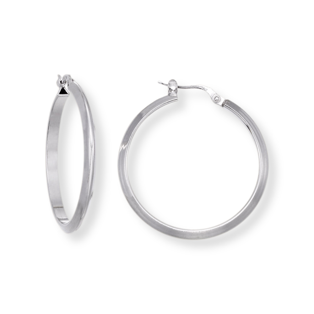 Franco Stellari Italian Sterling Silver Knife-Edge 32mm Hoop Earrings