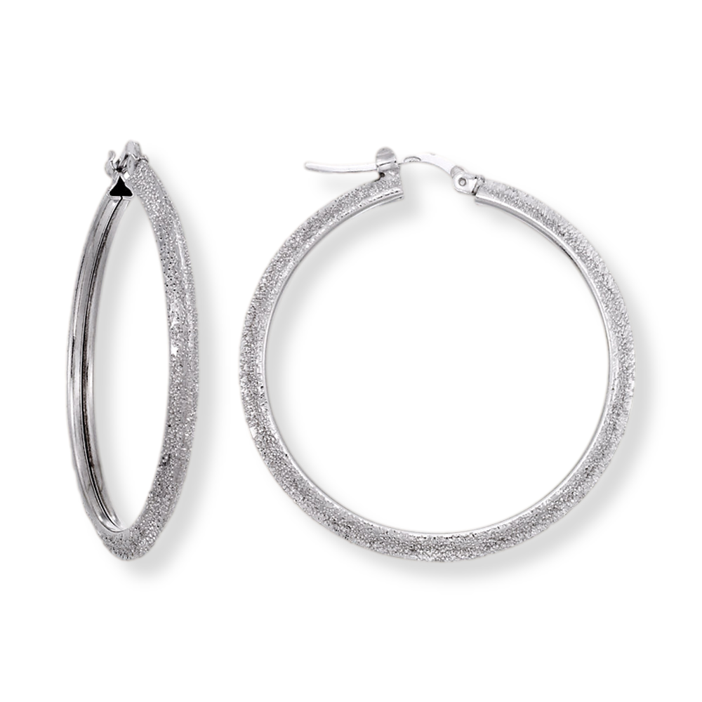 Franco Stellari Italian Sterling Silver Beveled Laser Finish Hoop Earrings