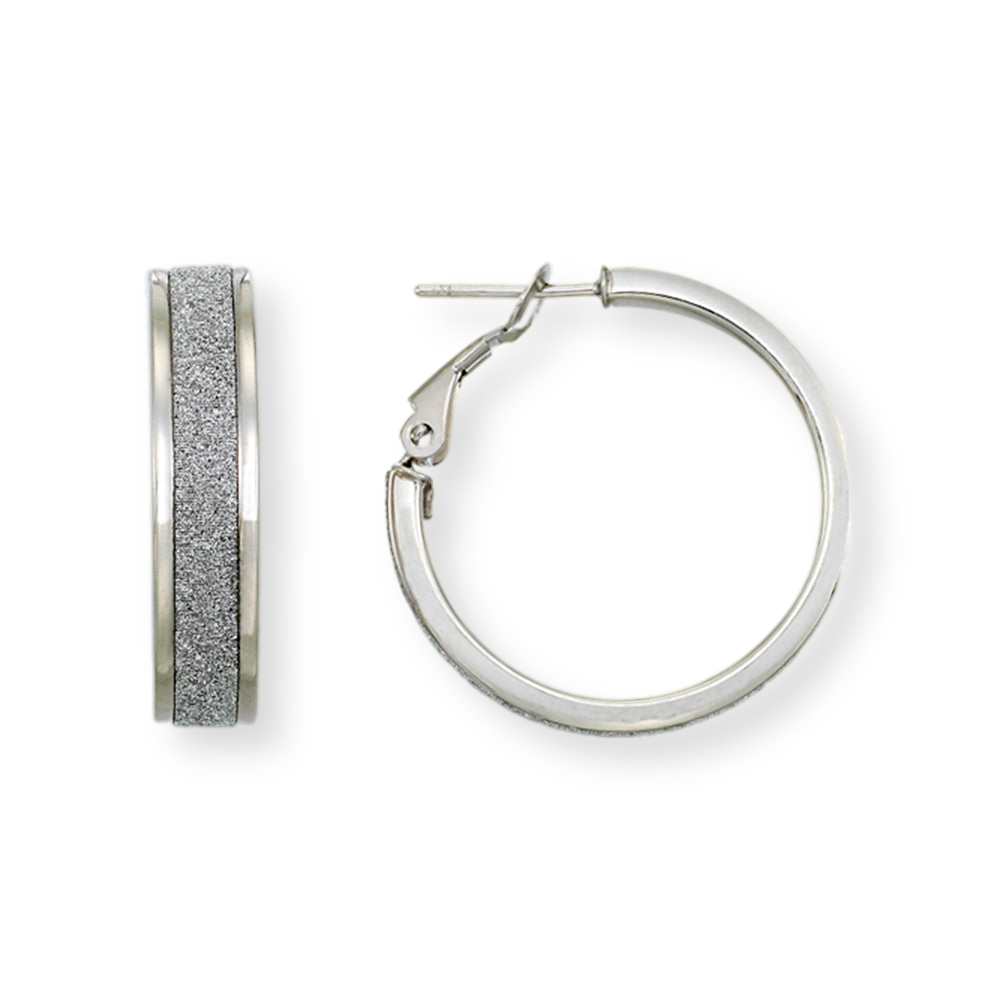 Franco Stellari Italian Sterling Silver Large Diamond Blasted Center Hoop Earrings