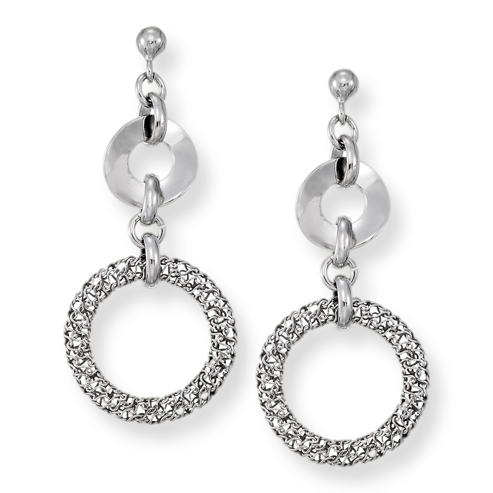 Franco Stellari Italian Sterling Silver Round Mesh Drop Post Earrings