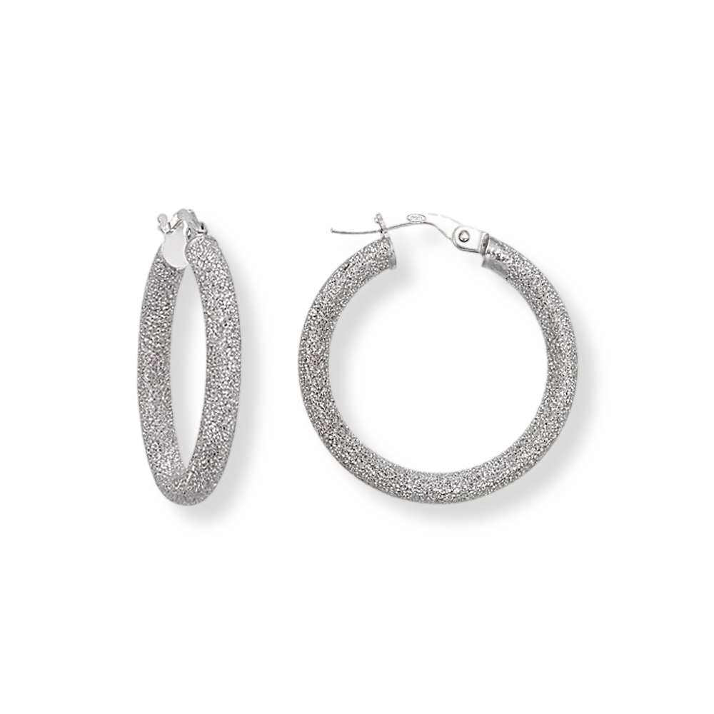 Franco Stellari Italian Sterling Silver Laser Finish 25mm Hoop Earrings