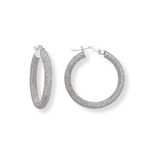 Franco Stellari Italian Sterling Silver Laser Finish 25mm Hoop Earrings