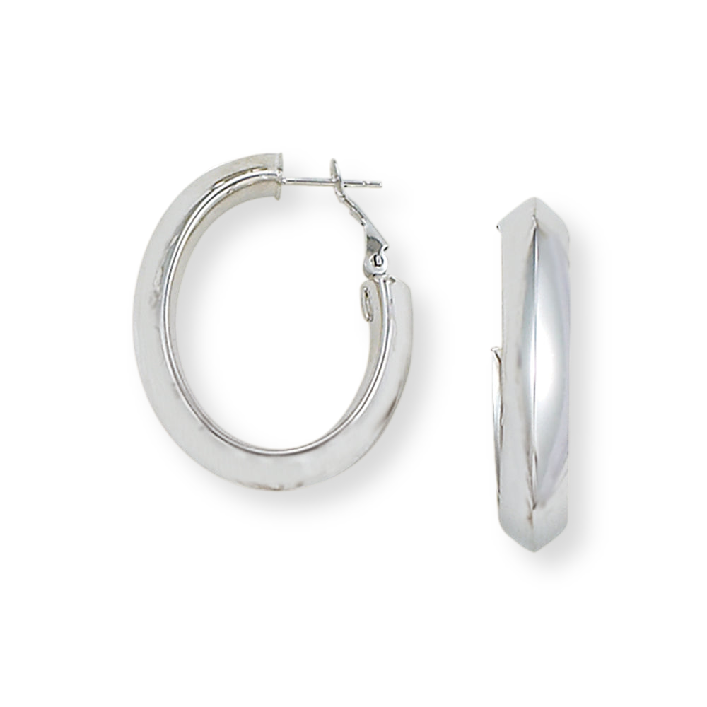 Franco Stellari Italian Sterling Silver Oval Knife-Edge Hoop Earrings w/Omega Clip