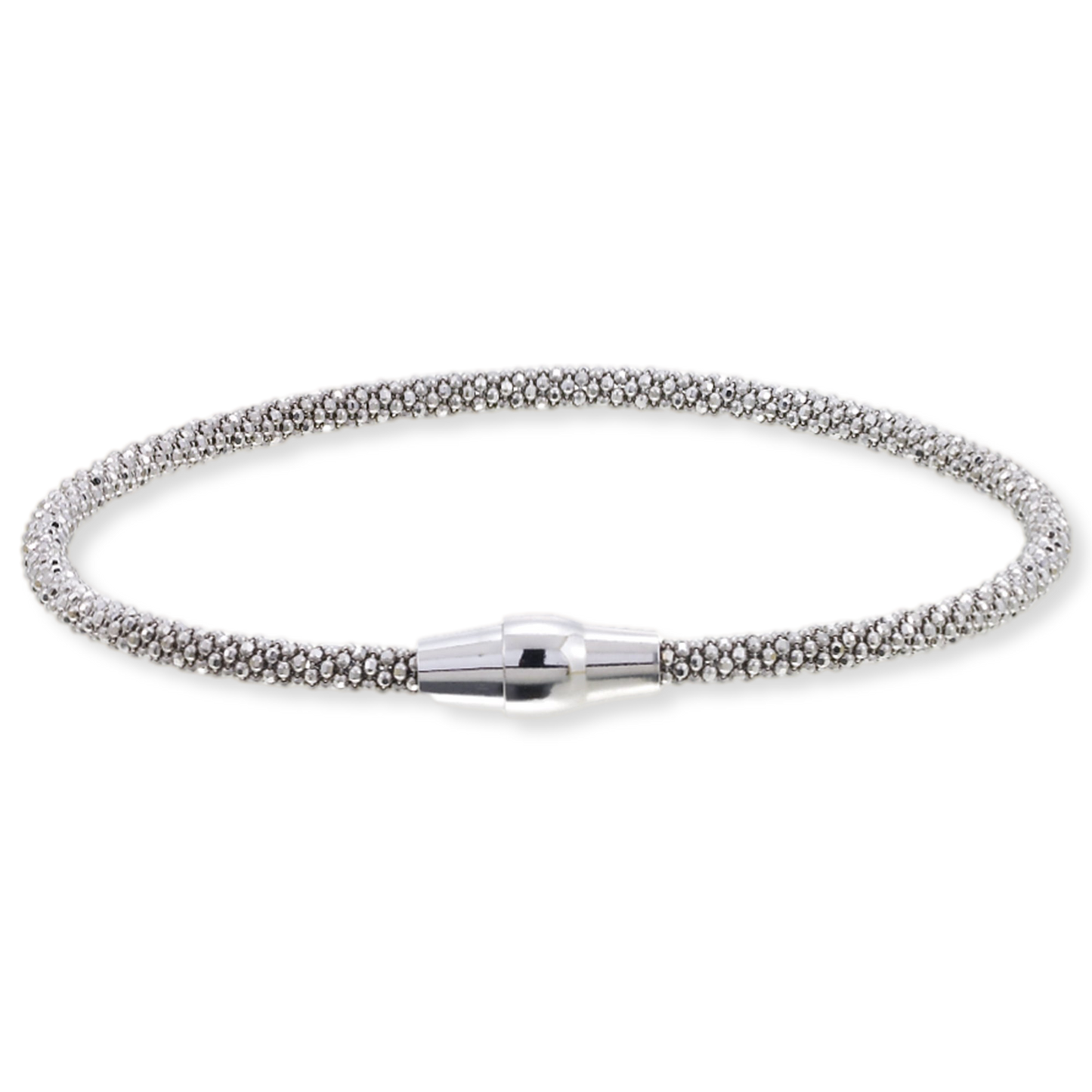 Franco Stellari Italian Sterling Silver 3mm Popcorn Bracelet w/Magnetic Clasp, 7.5"