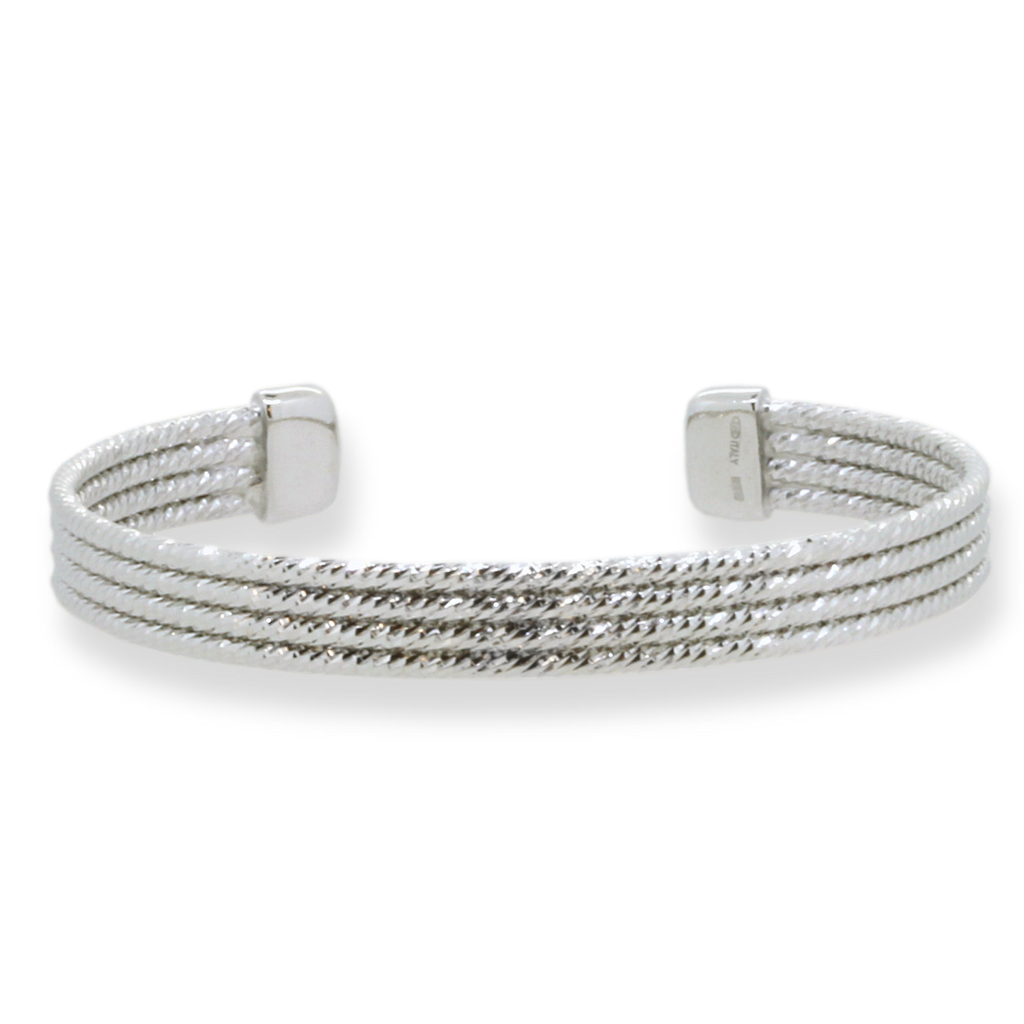 Franco Stellari Italian Sterling Silver Triple Row Diamond Cut Cuff Bracelet