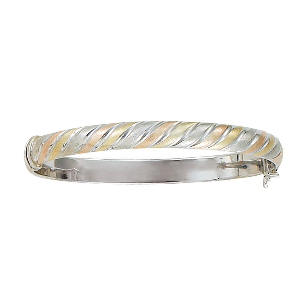 Franco Stellari Italian Sterling Silver Tricolor Gold Twist Pattern Bangle Bracelet