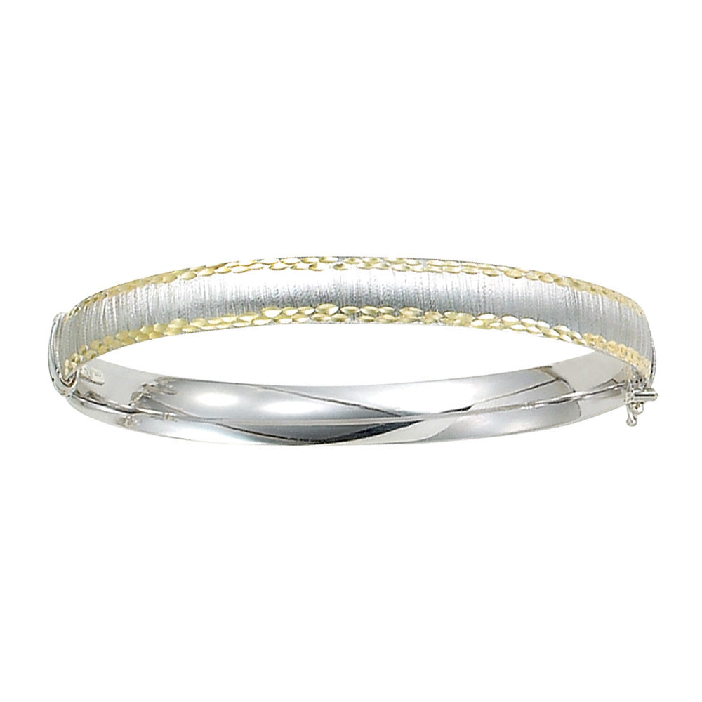Franco Stellari Italian Sterling Silver 2-Tone Diamond Cut Edge Bangle Bracelet