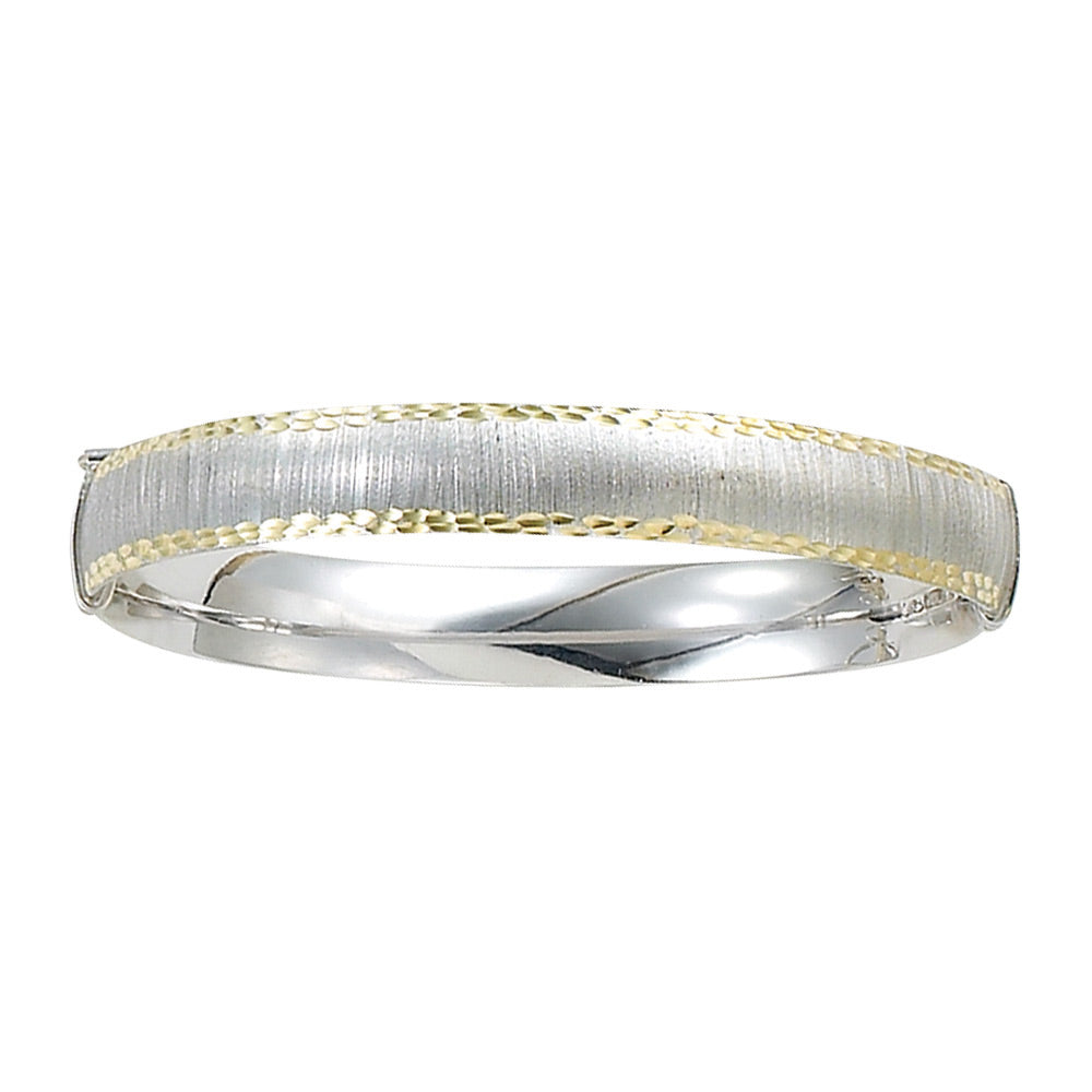 Franco Stellari Italian Sterling Silver 2-Tone Diamond Cut Edge Wide Bangle Bracelet