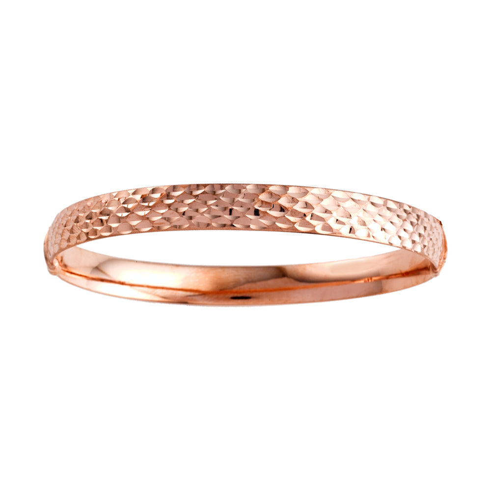 Franco Stellari Italian Sterling Silver Diamond Cut Bangle Bracelet w/Rose Gold