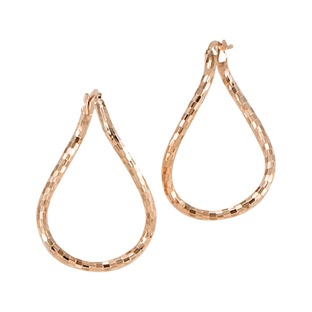 Franco Stellari Italian Sterling Silver Rose Gold Faceted Disco Twist Hoop Earrings