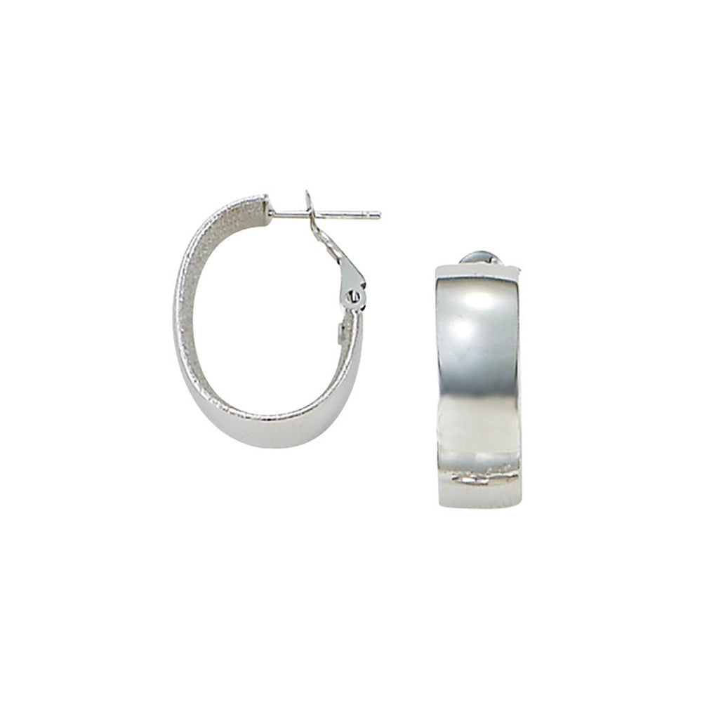 Franco Stellari Italian Sterling Silver Oval Wide Hoop Earrings w/Omega Clip