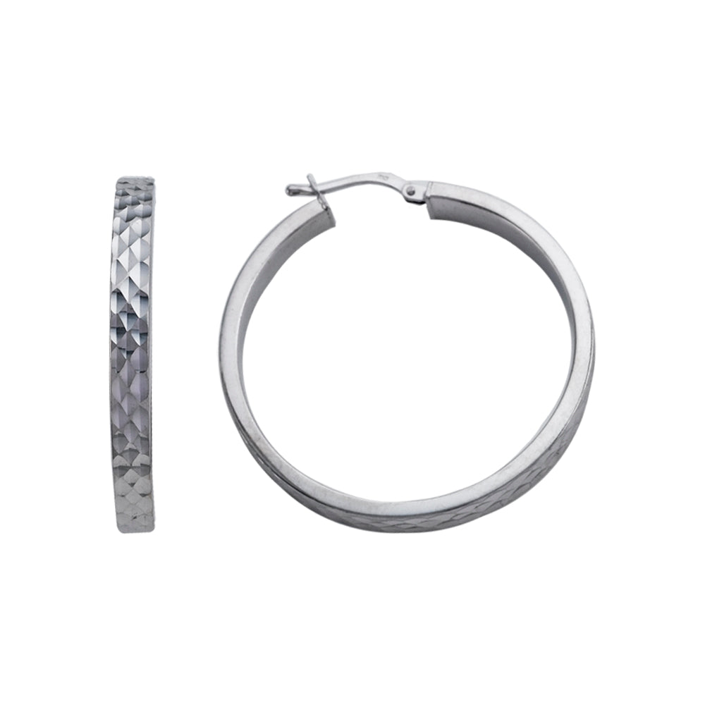 Franco Stellari Italian Sterling Silver Large Round Diamond Cut Hoop Earrings