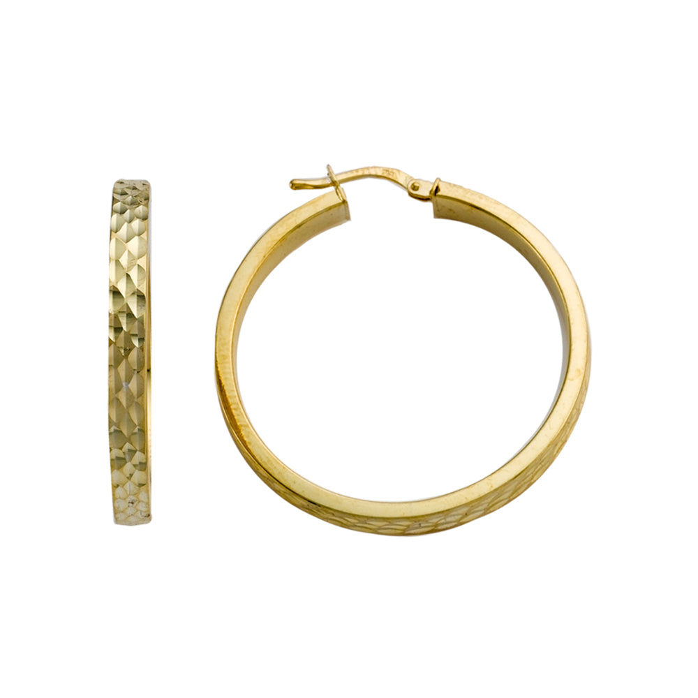 18K Gold Diamond Cut Hoop Earrings online • Gold Hoops • Italian Design • Sparkling