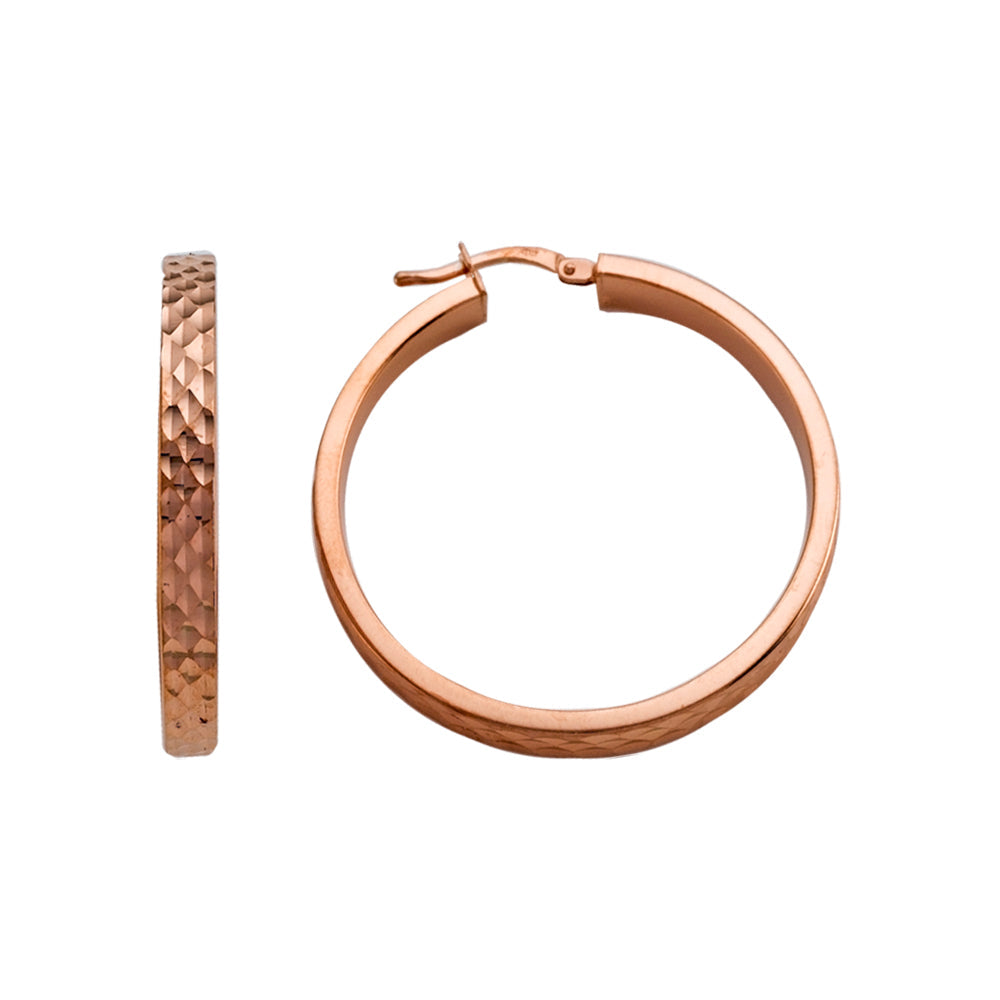 Franco Stellari Italian Sterling Silver Rose Gold Large Round Diamond Cut Hoop Earrings