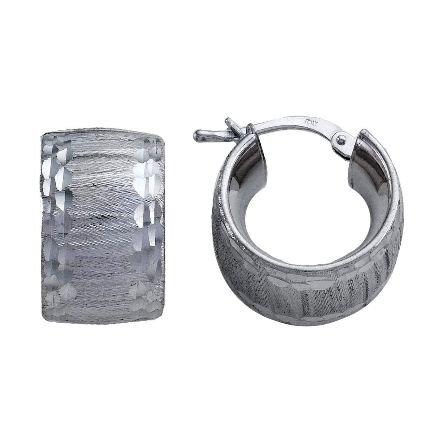 Franco Stellari Italian Sterling Silver Huggie Hoop Earrings w/Diamond Cut Edge