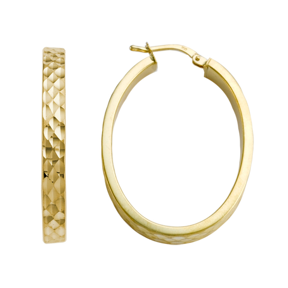 Franco Stellari Italian Sterling Silver Yellow Gold Large Oval Diamond Cut Hoop Earrings