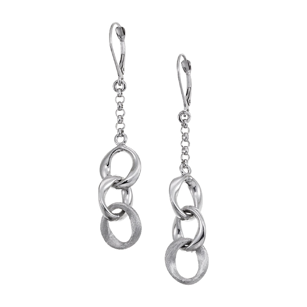 Franco Stellari Italian Sterling Silver Dangle Satin & Polished Link Post Earrings