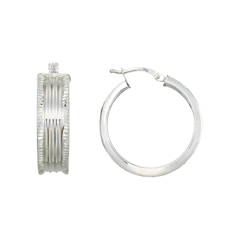 Franco Stellari Italian Sterling Silver Large Diamond Cut Edge Hoop Earrings