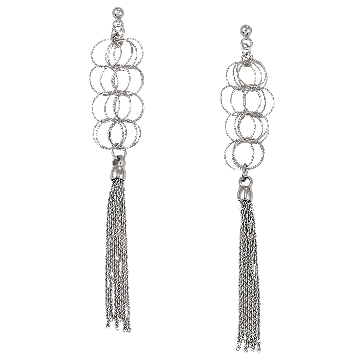 Franco Stellari Italian Sterling Silver Circle Links Tassel Post Earrings
