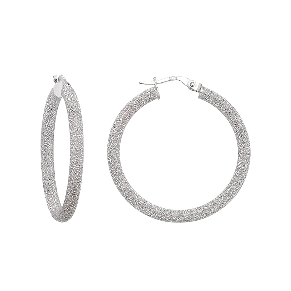 Franco Stellari Italian Sterling Silver Laser Finish 30mm Hoop Earrings