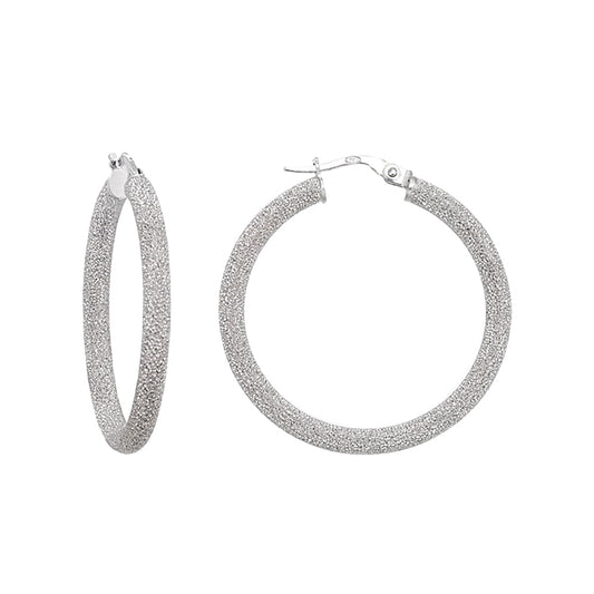 Franco Stellari Italian Sterling Silver Laser Finish 30mm Hoop Earrings