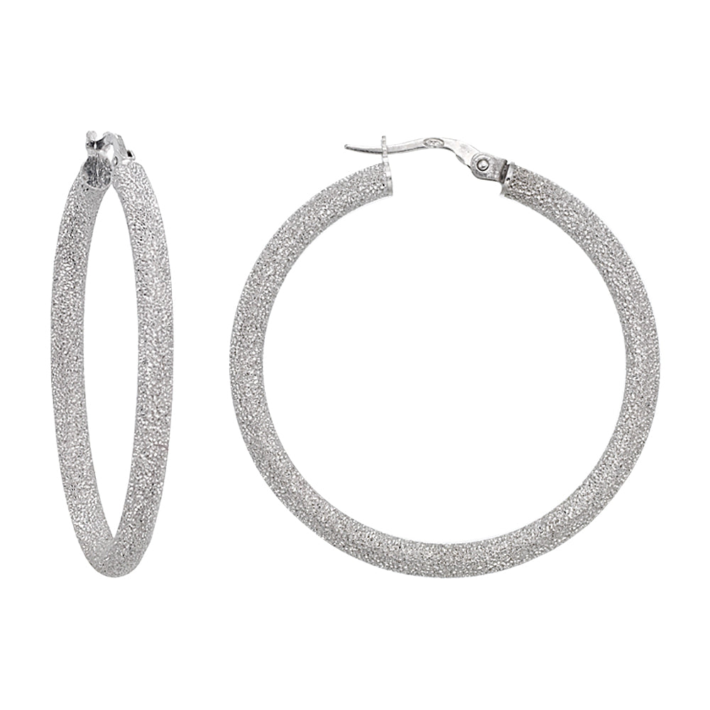 Franco Stellari Italian Sterling Silver Laser Finish 35mm Hoop Earrings