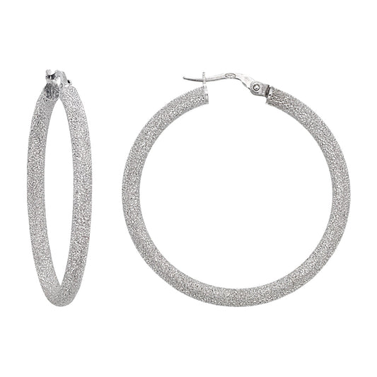 Franco Stellari Italian Sterling Silver Laser Finish 35mm Hoop Earrings